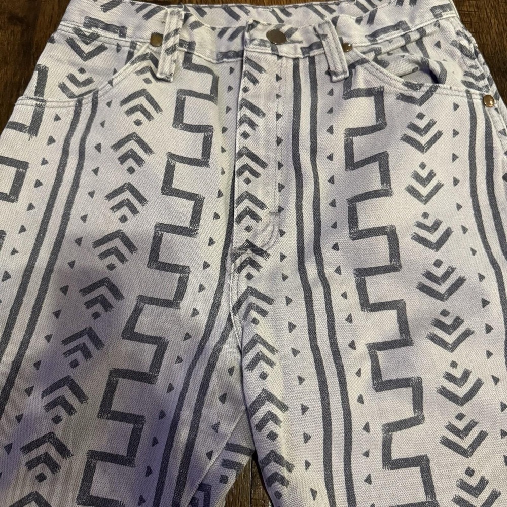 RARE Vtg 80s Wrangler Aztec Geometric Print Jeans Made in USA Womens Size 7 x 36 - Picture 2 of 6